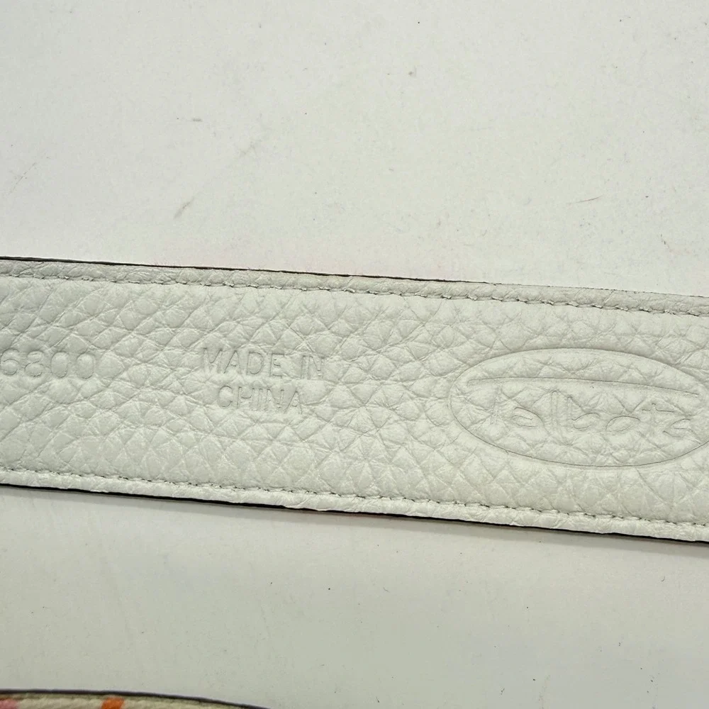Talbots Womens XS White Leather Fabric Abstract Print Belt Silver Stud Closure